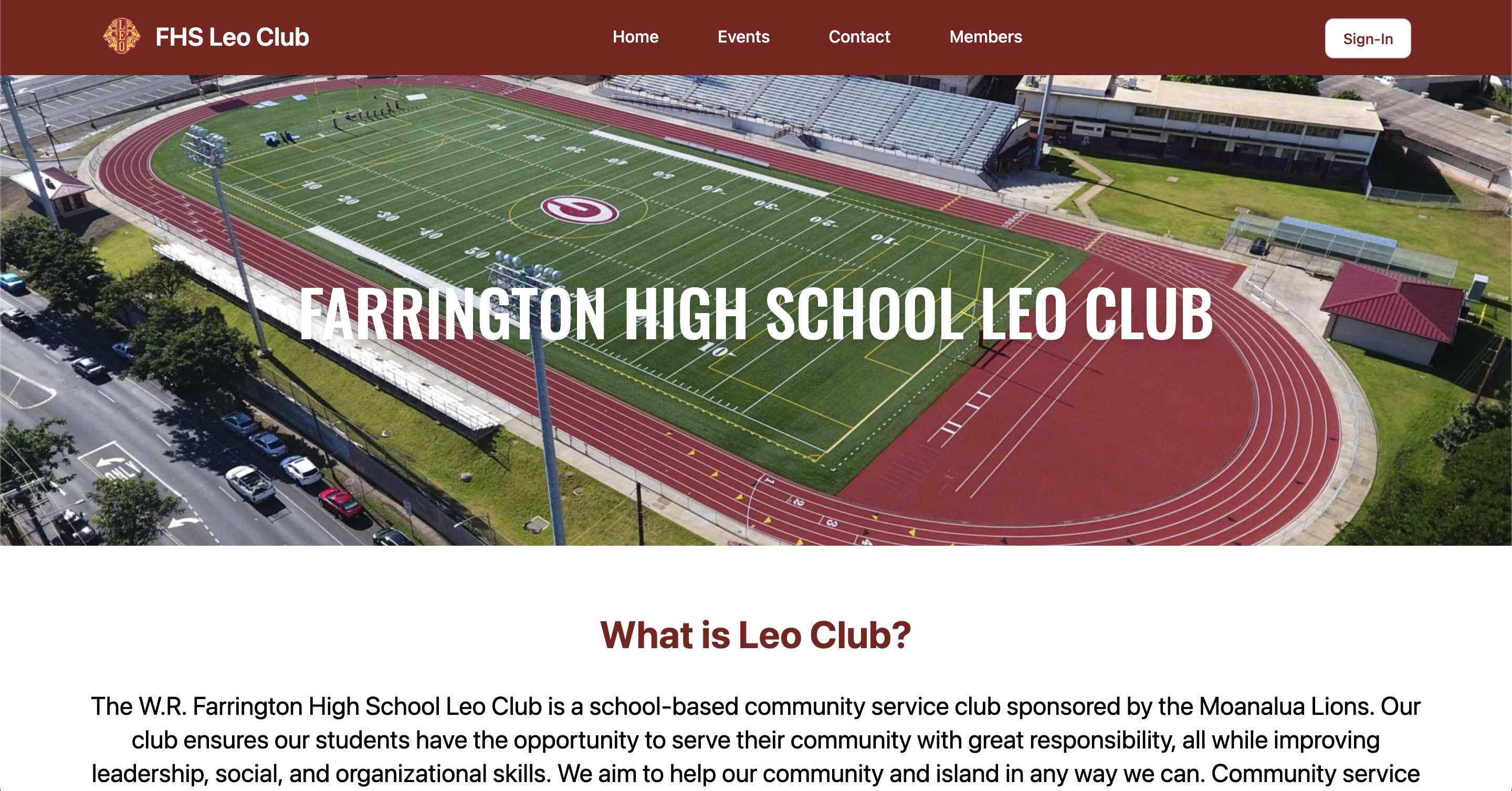 FHS Leo Club Site's landing page.